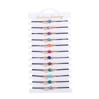 Gemstone Bracelets, Natural Stone, with Knot Cord & Paper & Zinc Alloy, gold color plated, Adjustable & fashion jewelry & Unisex & faceted, mixed colors Approx 18 cm 