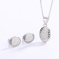 Cubic Zirconia Micro Pave Sterling Sliver Jewelry Sets, 925 Sterling Silver, Stud Earring & necklace, with 1.18inch extender chain, fashion jewelry & micro pave cubic zirconia & for woman Approx 16.53 Inch 