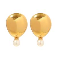 Edelstahl Stud Ohrring, 304 Edelstahl, mit Kunststoff Perlen, 18K vergoldet, Modeschmuck & für Frau, goldfarben, 23x15mm, verkauft von Paar