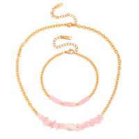 Fashion Stainless Steel Jewelry Sets, 304 Stainless Steel, with Rose Quartz, 18K gold plated, fashion jewelry & for woman, golden 