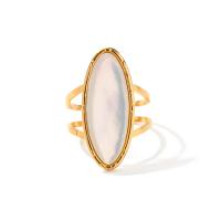 Stainless Steel Finger Ring, 304 Stainless Steel, with White Shell, 18K gold plated, fashion jewelry & for woman, golden, inner diameter 18.1mm 