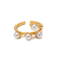Edelstahl Fingerring, 304 Edelstahl, mit Kunststoff Perlen, 18K vergoldet, Modeschmuck & für Frau, goldfarben, verkauft von PC