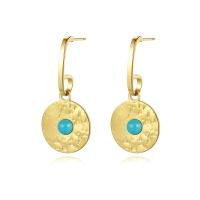Titanium Steel Earrings, with turquoise, Vacuum Ion Plating, fashion jewelry & for woman, golden 
