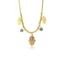 Evil Eye Jewelry Necklace, 304 Stainless Steel, with 1.97inch extender chain, Evil Eye Hamsa, 18K gold plated, fashion jewelry & for woman & with rhinestone, golden Approx 15.75 Inch 