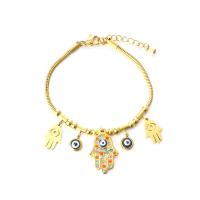 Evil Eye Jewelry Bracelet, 304 Stainless Steel, with 1.57inch extender chain, Evil Eye Hamsa, 18K gold plated, fashion jewelry & for woman & with rhinestone, golden Approx 6.3 Inch 