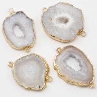 Agate Connector, White Agate, with Brass, irregular, gold color plated, DIY & 1/1 loop, white, Length 25-45mm,Width 15-30mm,Hight 4mm 