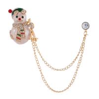 Christmas Jewelry Brooch , Zinc Alloy, Snowman, gold color plated, Christmas Design & enamel & with rhinestone 