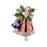 Christmas Jewelry Brooch , Zinc Alloy, Christmas Bell, gold color plated, Christmas Design & enamel & with rhinestone, mixed colors [