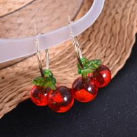 Resin Zinc Alloy Earring, with Resin, Cherry, gold color plated, fashion jewelry & for woman, red, 33mm 