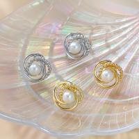 Pendiente de aleación de cinc con perlas plásticas, aleación de zinc, con Perlas plásticas, chapado, Joyería & para mujer, más colores para la opción, 16x16mm, Vendido por Par