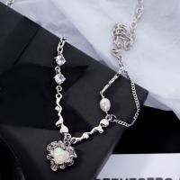 Titanium Steel Jewelry Necklace, with Opal & Cubic Zirconia & Plastic Pearl & Zinc Alloy, with 6cm extender chain, plated, fashion jewelry & for woman Approx 40 cm 