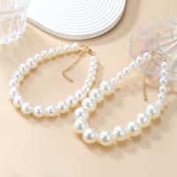 Collier de perles en plastique, alliage de zinc, avec perle de plastique, avec 8.3cm chaînes de rallonge, Placage, 2 pièces & bijoux de mode & pour femme Environ 38.2 cm, Vendu par PC