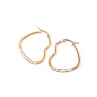 Stainless Steel Leverback Earring, 304 Stainless Steel, Heart, Vacuum Ion Plating & micro pave cubic zirconia & for woman, golden 