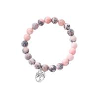 Gemstone Bracelets, Zinc Alloy, with Zebra Jasper, handmade, for woman, pink, Inner Approx 60mm 