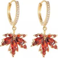 Rhinestone Brass Drop Earring, Maple Leaf, gold color plated, fashion jewelry & for woman & with rhinestone, 30mm 