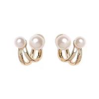Brass Stud Earring, with Plastic Pearl, gold color plated, fashion jewelry & for woman [