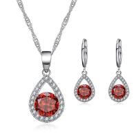 Cubic Zirconia Micro Pave Brass Jewelry Sets, earring & necklace, Teardrop, platinum plated, 2 pieces & micro pave cubic zirconia & for woman earring size Approx 16 Inch [