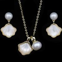 Ensembles de bijoux de perle d'eau douce en laiton, perle d'eau douce cultivée, avec laiton, 14K rempli d’or, bijoux de mode & pour femme Environ 45 cm, Vendu par PC[