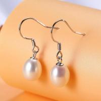 Boucle d'oreille de perle de goutte d'eau douce, perle d'eau douce cultivée, larme, bijoux de mode & pour femme, blanc, diameter of pearl is about 7-8 mm, Vendu par paire