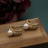 Freshwater Pearl Brass Earring, with Brass, 14K gold-filled, fashion jewelry & for woman, white, Pearls about 6.5mm 