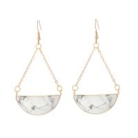 Gemstone Drop Earring, Howlite, with Brass & 304 Stainless Steel, Dome, 18K gold plated, fashion jewelry & for woman, white, The earring length is about 15-80mm 