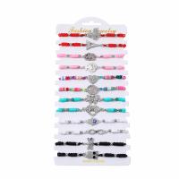 Polymer Clay Bracelets, with Knot Cord & Paper & Zinc Alloy, silver color plated, Adjustable & fashion jewelry & Unisex & enamel & with rhinestone, mixed colors Approx 18 cm 