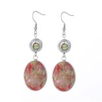 Gemstone Drop Earring, Impression Jasper, with Brass, Oval, silver color plated, fashion jewelry & for woman, mixed colors, The earring length is about 15-80mm 