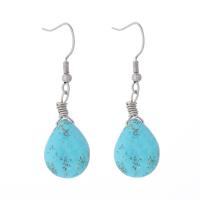Brass Drop Earring, Synthetic Turquoise, with Brass, Teardrop, silver color plated, fashion jewelry & for woman, blue, The earring length is about 15-80mm 