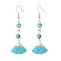 Brass Drop Earring, Synthetic Turquoise, with Brass, Fan, 18K gold plated, fashion jewelry & for woman, blue, The earring length is about 15-80mm 