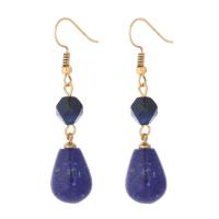 Boucle d'oreille en demi-gemme , Lapis lazuli, avec laiton, larme, Plaqué d'or 18K, bijoux de mode & pour femme, bleu, The earring length is about 15-80mm, Vendu par paire