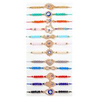 Evil Eye Jewelry Bracelet, Zinc Alloy, with Knot Cord & Seedbead & Paper, gold color plated, Adjustable & fashion jewelry & for woman & enamel & with rhinestone, mixed colors Approx 18 cm 