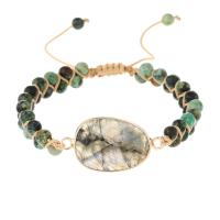 Gemstone Bracelets, Labradorite, with Knot Cord & African Turquoise & Brass, Flat Oval, gold color plated, Adjustable & fashion jewelry & Unisex, mixed colors Approx 16 cm [