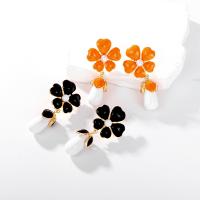 Zinc Alloy Drop Earring, with Plastic Pearl, Flower, KC gold color plated, fashion jewelry & for woman & enamel 
