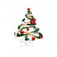 Weihnachten Schmuck Brosche, Zinklegierung, Weihnachtsbaum, KC goldfarben plattiert, Weihnachts-Design & für Frau & Emaille & mit Strass, 37x50mm, verkauft von PC