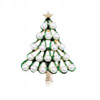 Weihnachten Schmuck Brosche, Zinklegierung, mit Kunststoff Perlen, Weihnachtsbaum, KC goldfarben plattiert, Weihnachts-Design & unisex & Emaille, 42x52mm, verkauft von PC