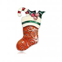 Рождественские украшения брошь, цинковый сплав, Рождественский носок, Платиновое покрытие платиновым цвет, Рождественский дизайн & Мужская & эмаль продается PC