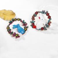 Christmas Jewelry Brooch , Zinc Alloy, with Plastic Pearl, Rabbit, for woman & enamel & with rhinestone 