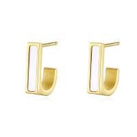 Titanium Steel Earrings, with Shell, Vacuum Ion Plating, fashion jewelry & for woman, golden 