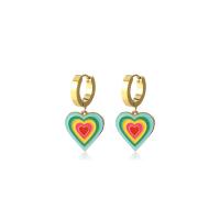 Huggie Hoop Drop Earring, 304 Stainless Steel, Heart, plated, fashion jewelry & for woman & enamel, golden 
