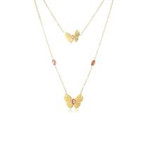Stainless Steel Jewelry Necklace, 304 Stainless Steel, with 1.97inch extender chain, Butterfly, plated, Double Layer & for woman & with rhinestone, golden Approx 14.57 Inch, Approx 19.29 Inch [