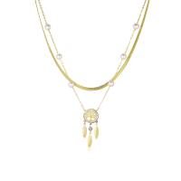 Stainless Steel Jewelry Necklace, 304 Stainless Steel, with Plastic Pearl, with 2.36inch extender chain, plated, Double Layer & for woman & with rhinestone, golden Approx 15.75 Inch, Approx 17.32 Inch [
