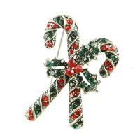 Christmas Jewelry Brooch , Zinc Alloy, Christmas Candy Cane, gold color plated, Christmas Design & with rhinestone 