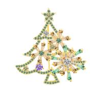 Рождественские украшения брошь, Латунь, Рождественская елка, плакирован золотом, Рождественский дизайн & инкрустированное микро кубического циркония, зеленый продается PC