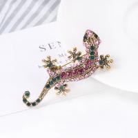 Rhinestone Zinc Alloy Brooch, Lizard, gold color plated, for woman & with rhinestone, pink 