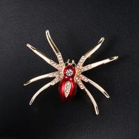 Rhinestone Zinc Alloy Brooch, Spider, gold color plated, enamel & with rhinestone, red 