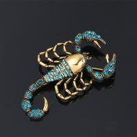 Rhinestone Zinc Alloy Brooch, Scorpion, gold color plated, for woman & with rhinestone, blue 