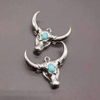 Turquoise Zinc Alloy Pendants, with turquoise, Bull, silver color plated, DIY [