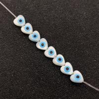 Fashion Evil Eye Beads, Shell, Heart, DIY & enamel, white, 6mm 