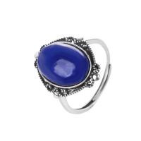 Sterling Silver Finger Ring, 925 Sterling Silver, with Lapis Lazuli, Antique finish, vintage & for woman US Ring [