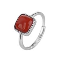 Sterling Silver Finger Ring, 925 Sterling Silver, with Yunnan Red Agate, Square, vintage & for woman, agate size US Ring [
